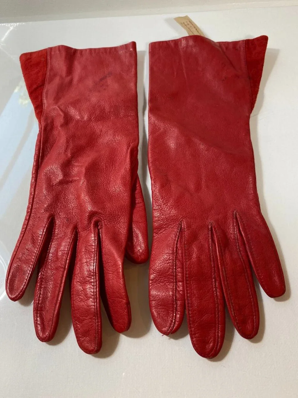 VINTAGE 80s Anne Klein by Aris Cherry Red Leather Gloves, Lined, Women's Size 7